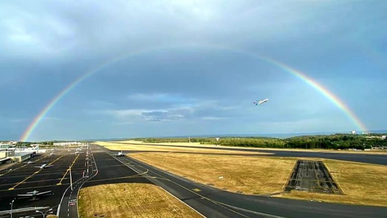 Luxembourg Airport runway taxi operations mixed traffic at night